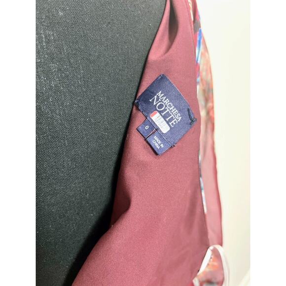 Marchesa Notte Floral Printed Cocktail Dress Burgundy Size 0 One Shoulder Lined - Picture 8 of 8